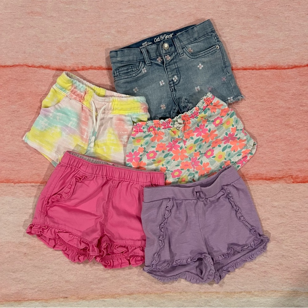 Girls Size 3/2T Summer Shorts (Denim, Pink, Purple, Tie-Dye, and Flower Print)
